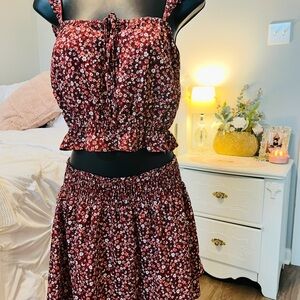 Paper Crane Pink Skater Mini Skirt Set for Night Out